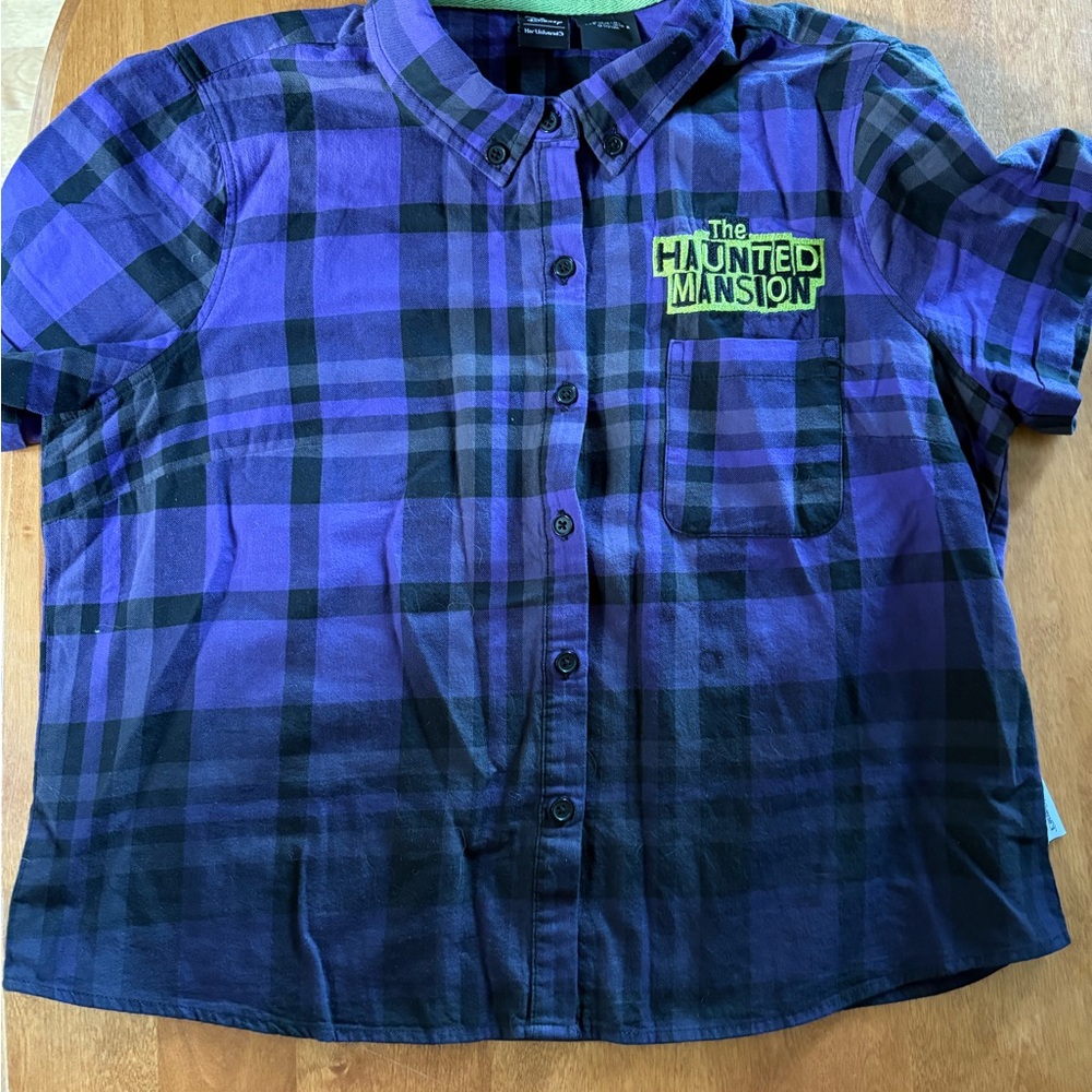Disney The Haunted Mansion Purple and Black Plaid Button-Up Top